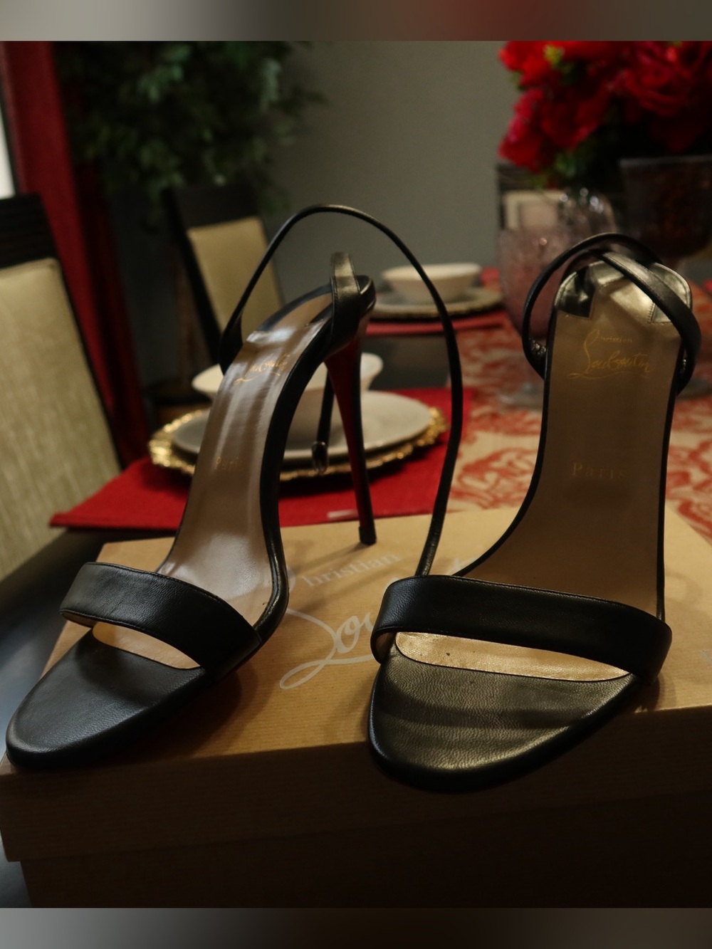 Christian Louboutin Black Leather Slingback Stiletto Heels